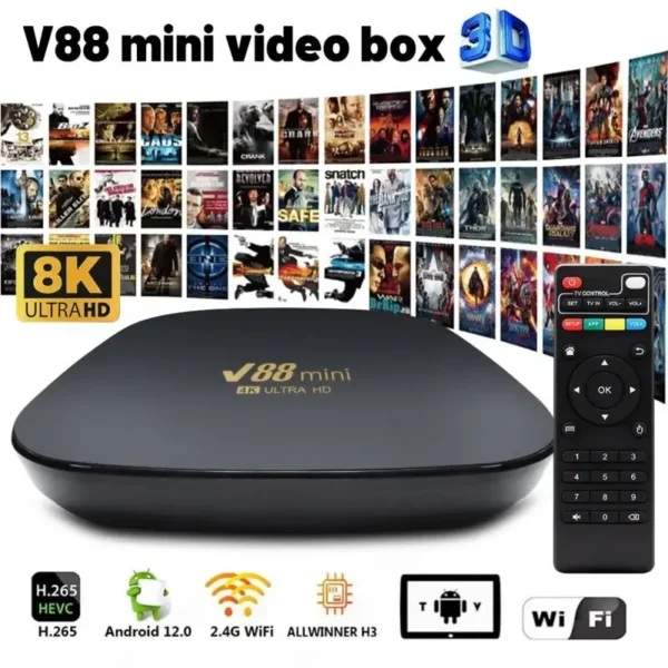 TV BOX 4K ULTRA V88 MINI CAJA AZUL