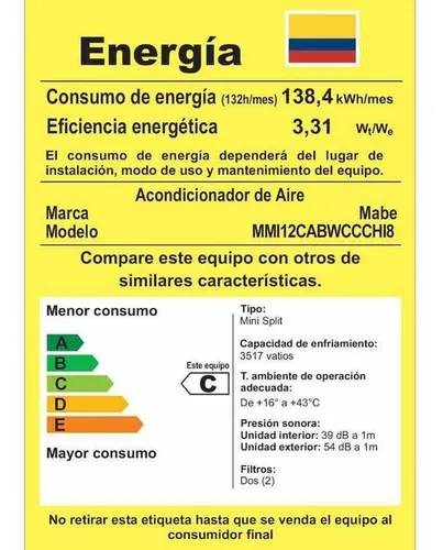 AIRE ACONDICIONADO convencional  MINI SPLIT MABE 12000 BTU
