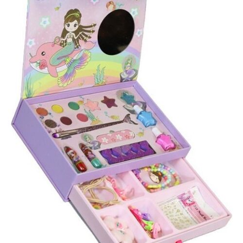 MAQUILLAJE NIÑAS Y ACCESORIOS CAJA 2 NIVELES SIRENA