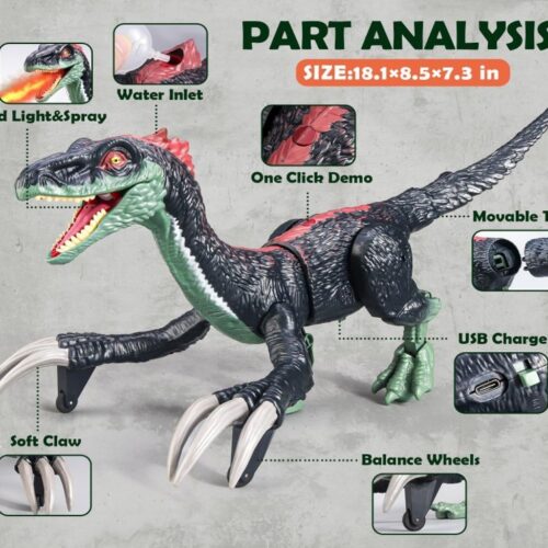 DINOSAURIO VELOCIRAPTOR A CONTROL REMOTO  LANZA HUMO RS056-1