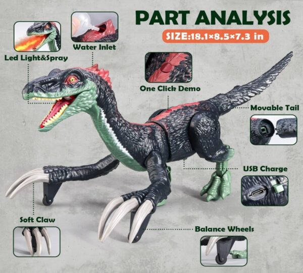 DINOSAURIO VELOCIRAPTOR A CONTROL REMOTO  LANZA HUMO RS056-1